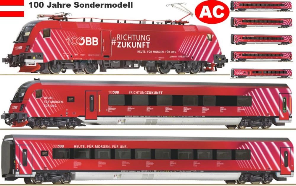 Roco 5520002: 8er Set Railjet "100 Jahre ÖBB" - 1116 251-0  AC - DIGITAL mit SOUND