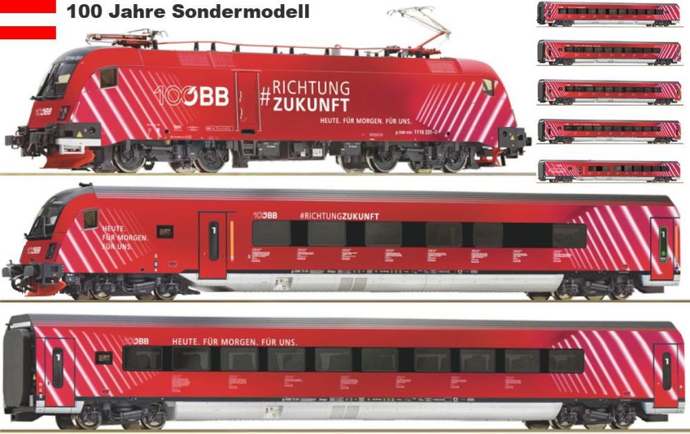Roco 5500002: ÖBB Sondermodell 8-teiliger Railjet „100 Jahre ÖBB“-Railjet, 1116 251-0, DC Analog, Ep. VI