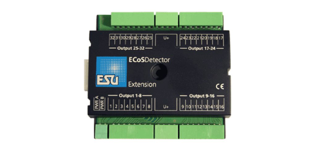 ESU 50095: ECoSDetector Rückmeldemodul  Erweiterung. 32 digitale Ausgänge 100mA für Birnchen oder LEDs, Ausleuchtung Gleisbildstellpult.