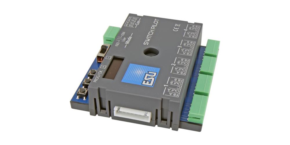 ESU 51830: SwitchPilot 3, 4-fach Magnetartikeldecoder, DCC/MM, OLED, mit RC-Feedback, updatefähig, RETAIL verpackt
