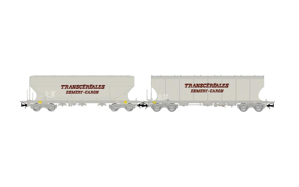 Jouef 6314: SNCF, 2-tlg. Set Getreidesilowagen „Transcéréales – Esmery-Caron“, mit flachen + runden Wänden, Ep. V, 1:87 Spur H0
