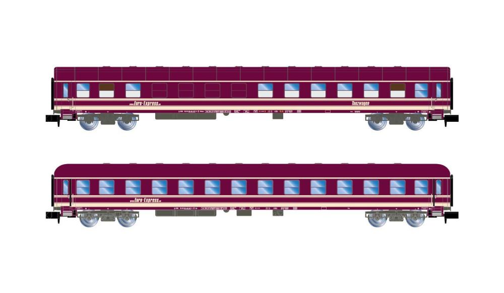 Arnold 4300: Euro-Express, 2er-Set Reisezugwg, (ex TMFB), Epoche V-VI - Spur N