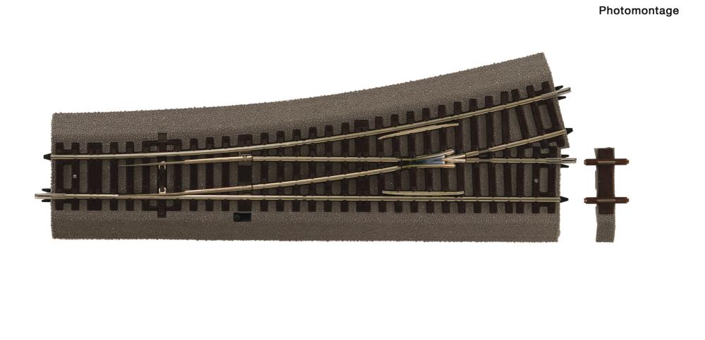 Roco 42534: Roco Line mit Bettung Weiche links Wl15 mit Handantrieb, Länge 230 mm (Standardlänge), Abzweigwinkel 15°, Abzweigradius 873,5 mm, Herzstückwinkel 10,8°, Polarisierung vorinstalliert, ersetzt Roco 42532
