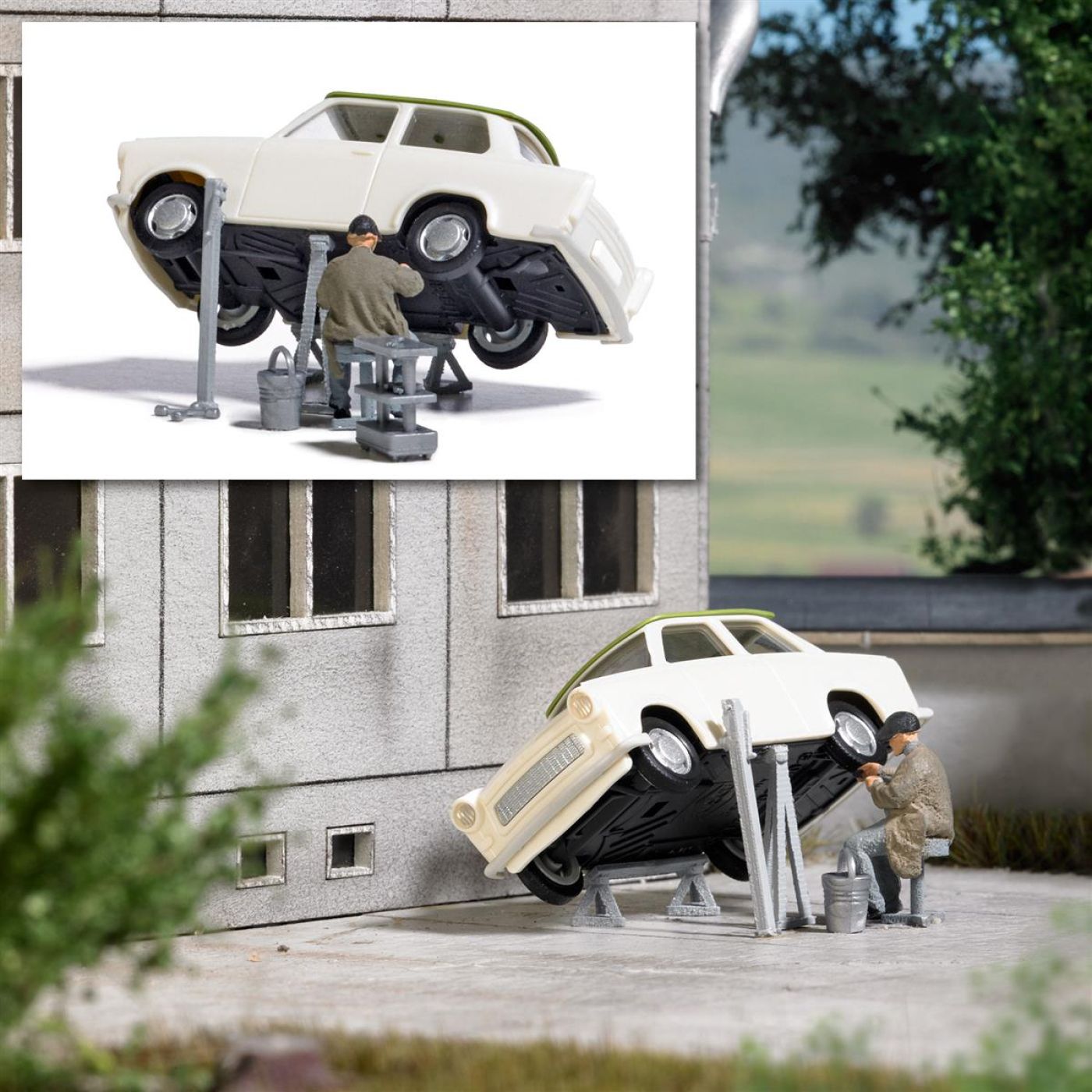 Busch 7938: Action Set: Trabant Hebevorrichtung - Spur H0