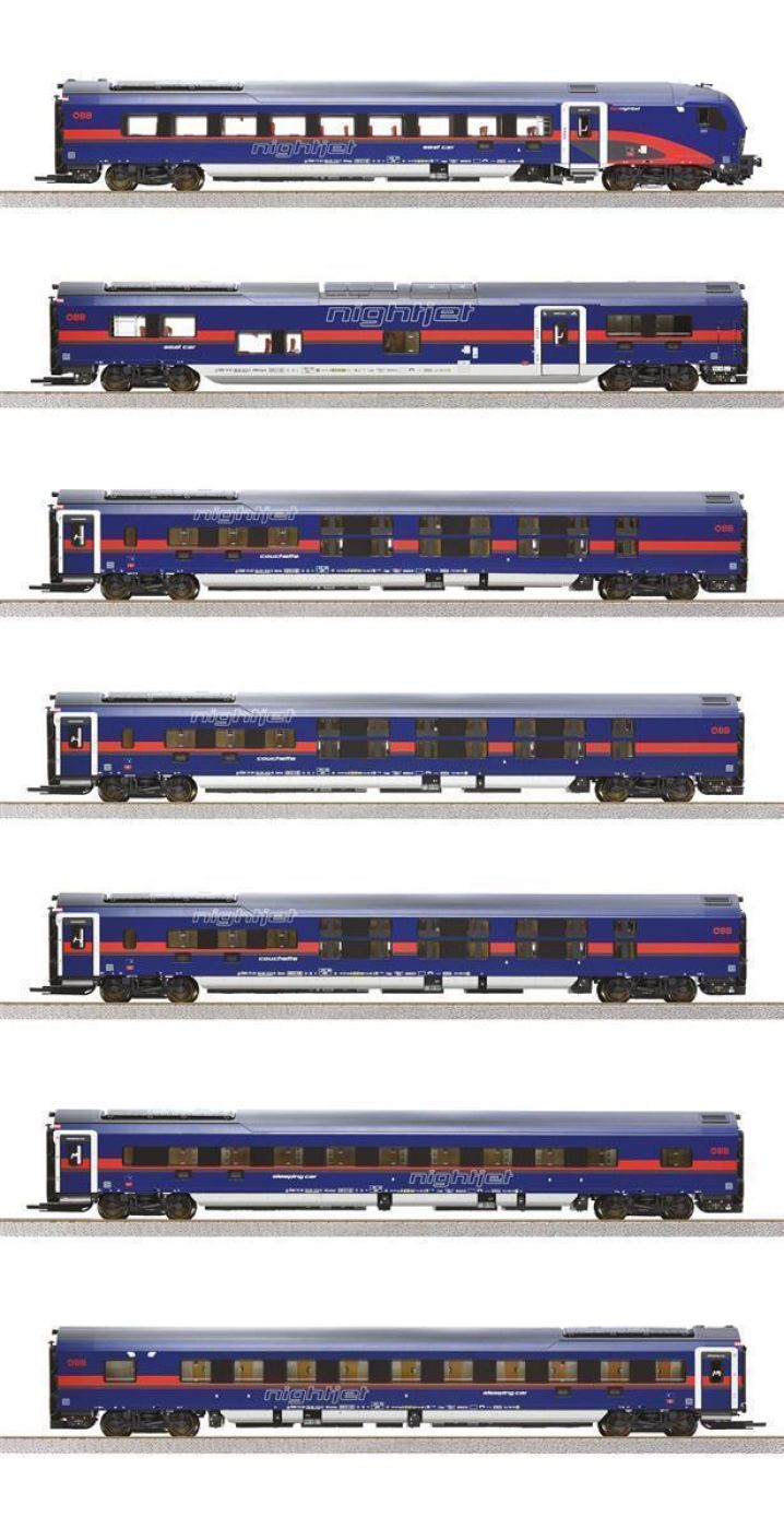 Roco 5510005: 7-tlg. Set: Nightjet, ÖBB, Epoche 6, AT, Spur H0, 1:87, DCC Black Edition