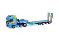 Herpa 318884: Scania CR 20 HD 6x4 Semitieflade-Sattelzug mit Rampen "Martin Wittwer Wattenwil" (CH), Spur H0 1:87