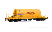 Rivarossi 6546: NACCO, 2-tlg. Set 4-achs. Schwenkdachwagen Taoos, in gelber Farbgebung, „Josera“, Ep. VI, Spur H0